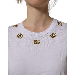 White Cotton Gold DG Logo Crew Neck T-shirt