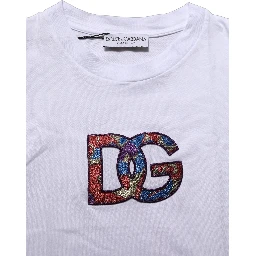 White Logo Patch Cotton Crew Neck T-shirt