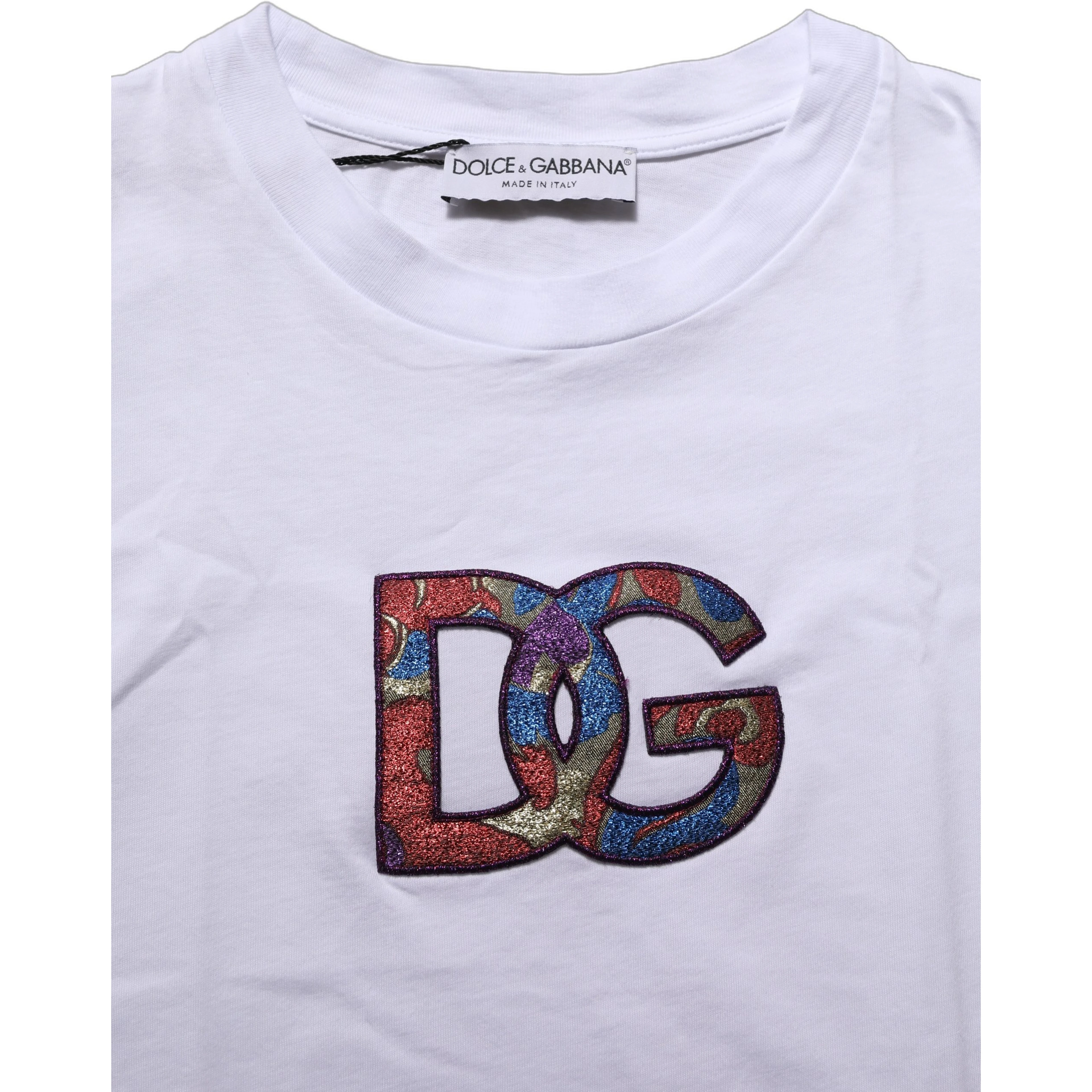 White Logo Patch Cotton Crew Neck T-shirt