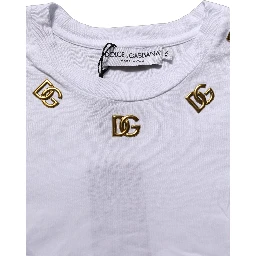 White Cotton Gold DG Logo Crew Neck T-shirt