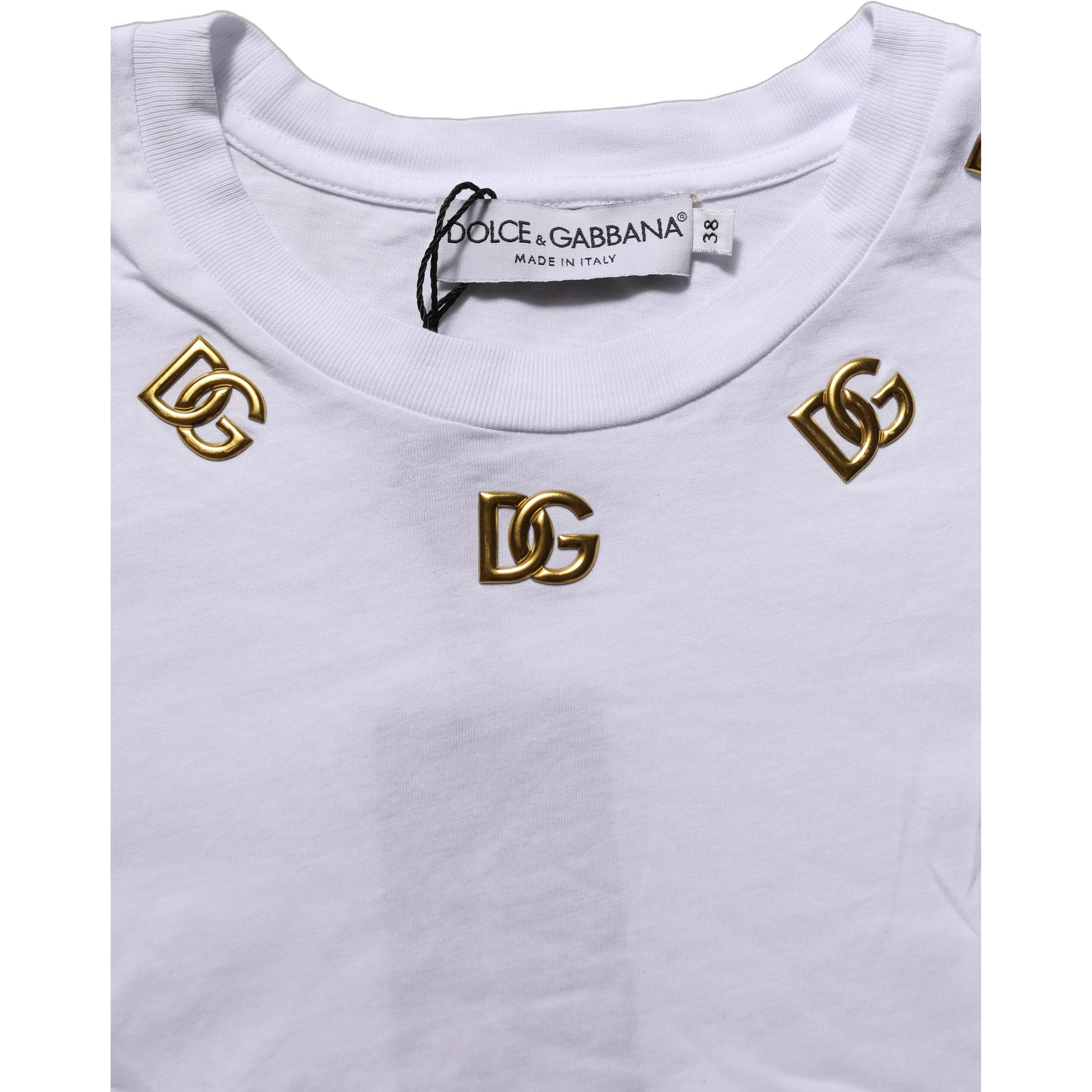 White Cotton Gold DG Logo Crew Neck T-shirt
