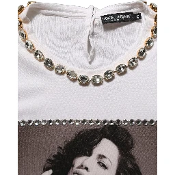 White Printed Jeweled Round Neck T-shirt