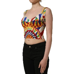 Multicolor Silk Carretto Print Cropped Tank Top