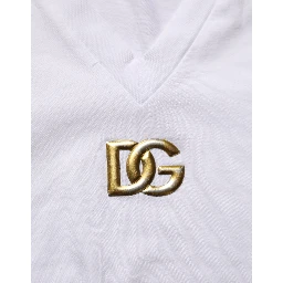 White Cotton Gold DG Logo V-Neck T-shirt