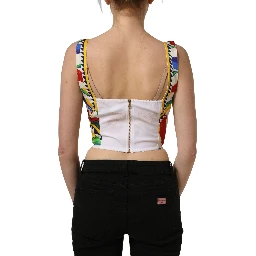 Multicolor Silk Carretto Print Cropped Tank Top