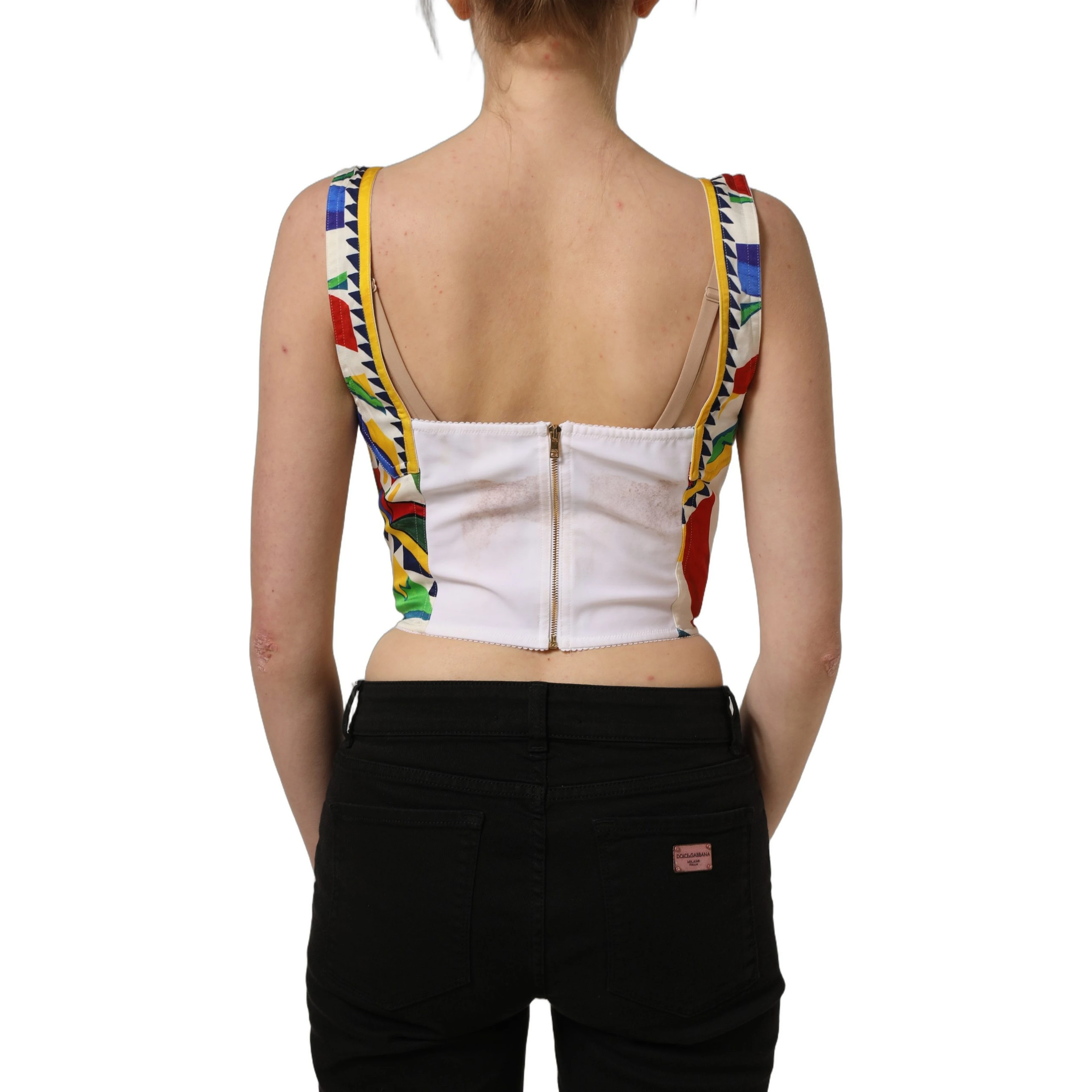 Multicolor Silk Carretto Print Cropped Tank Top