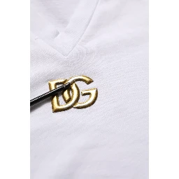 White Cotton Gold DG Logo V-Neck T-shirt
