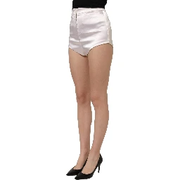 White Satin High Rise Women Hot Pants Shorts