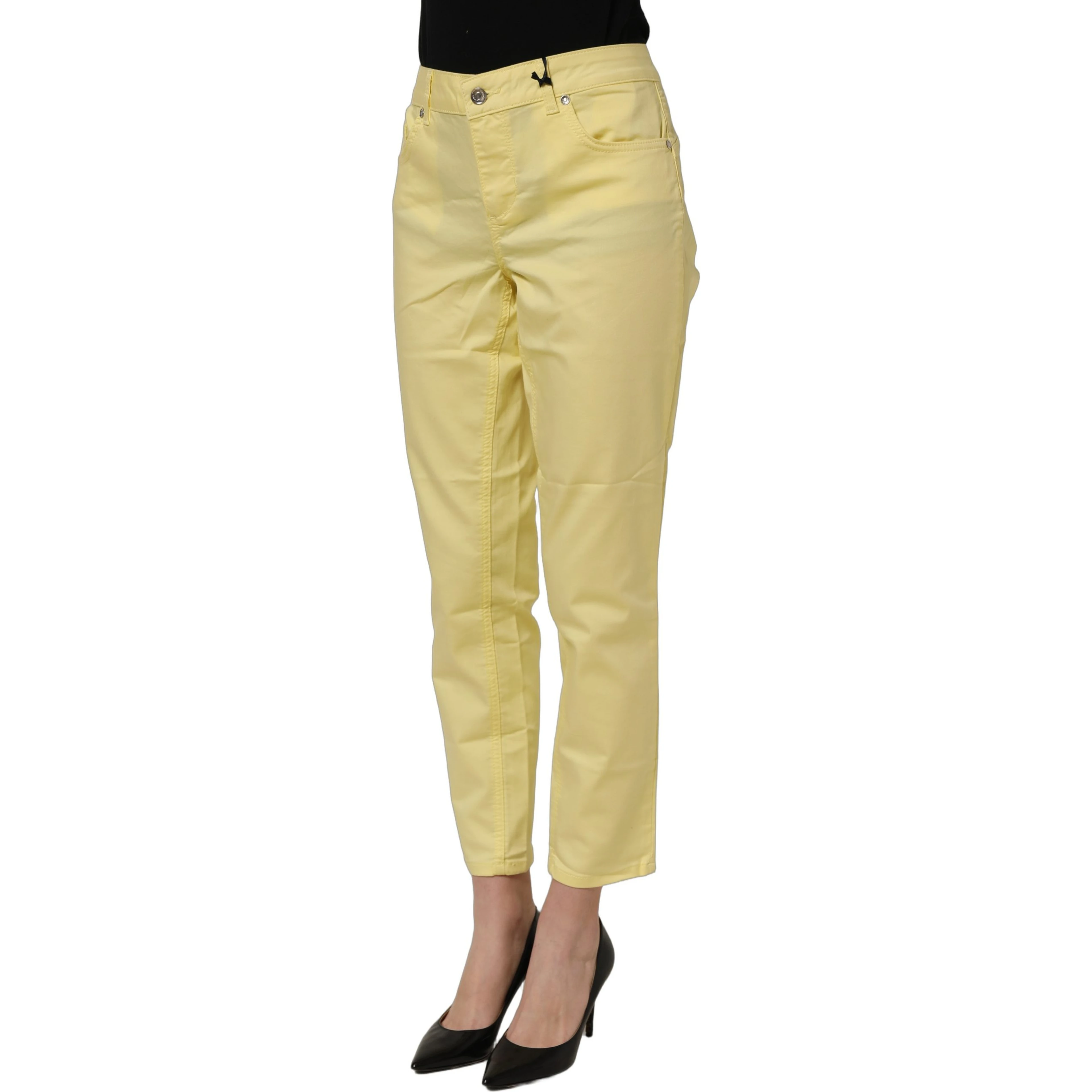 Yellow Mid Waist Straight Cropped Denim Women Trouser Jeans