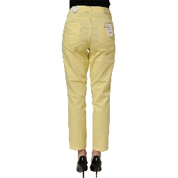 Yellow Mid Waist Straight Cropped Denim Women Trouser Jeans
