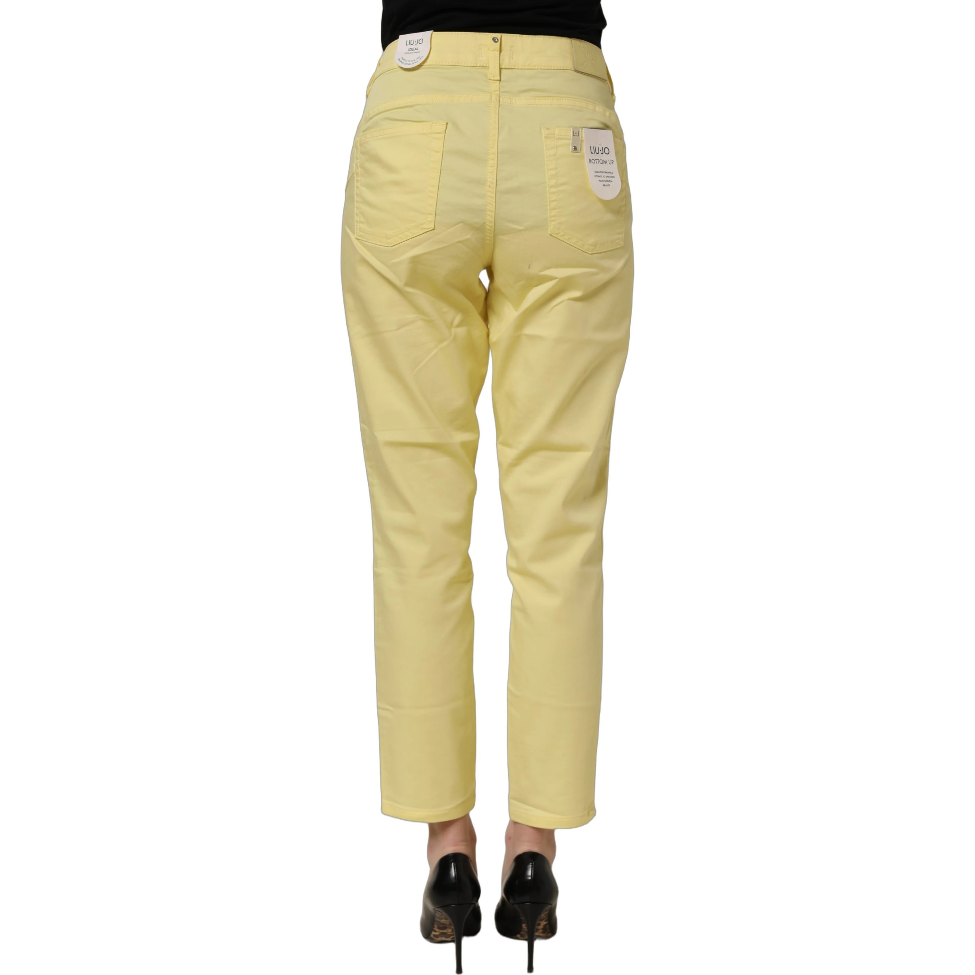 Yellow Mid Waist Straight Cropped Denim Women Trouser Jeans