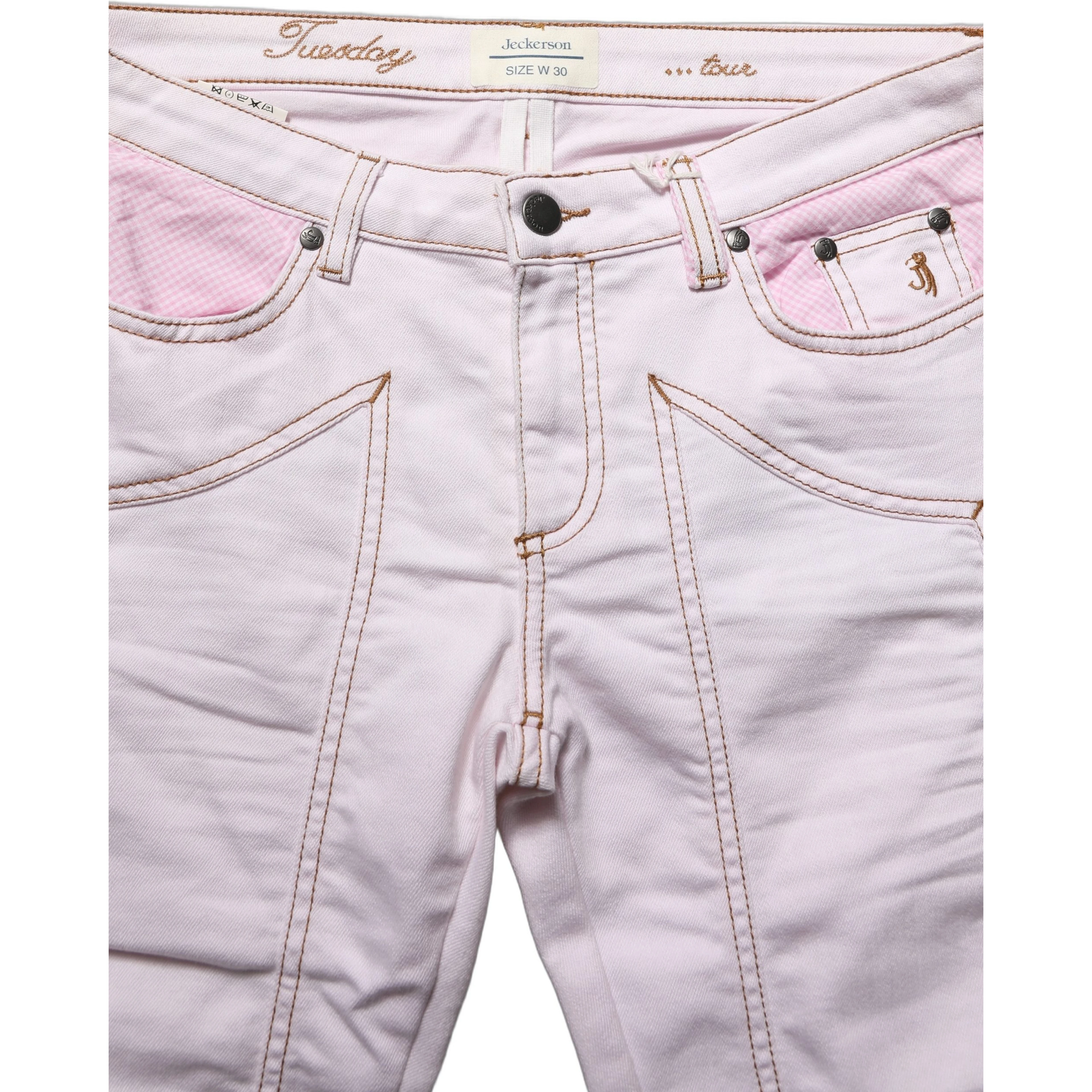 Light Pink Cotton Mid Waist Denim Trouser Jeans