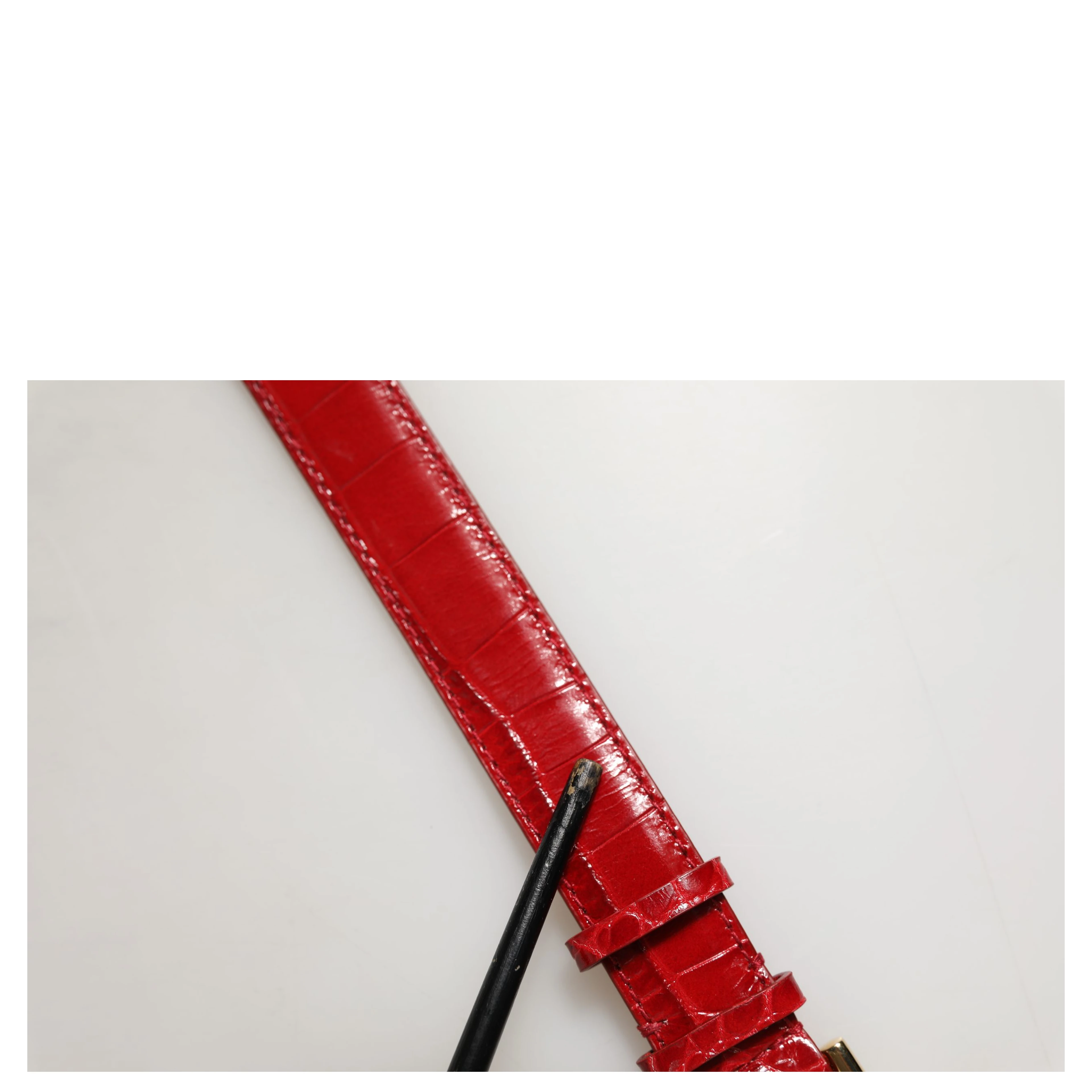 Red Embossed Leather Gold Buckle Belt Strap Bracelet