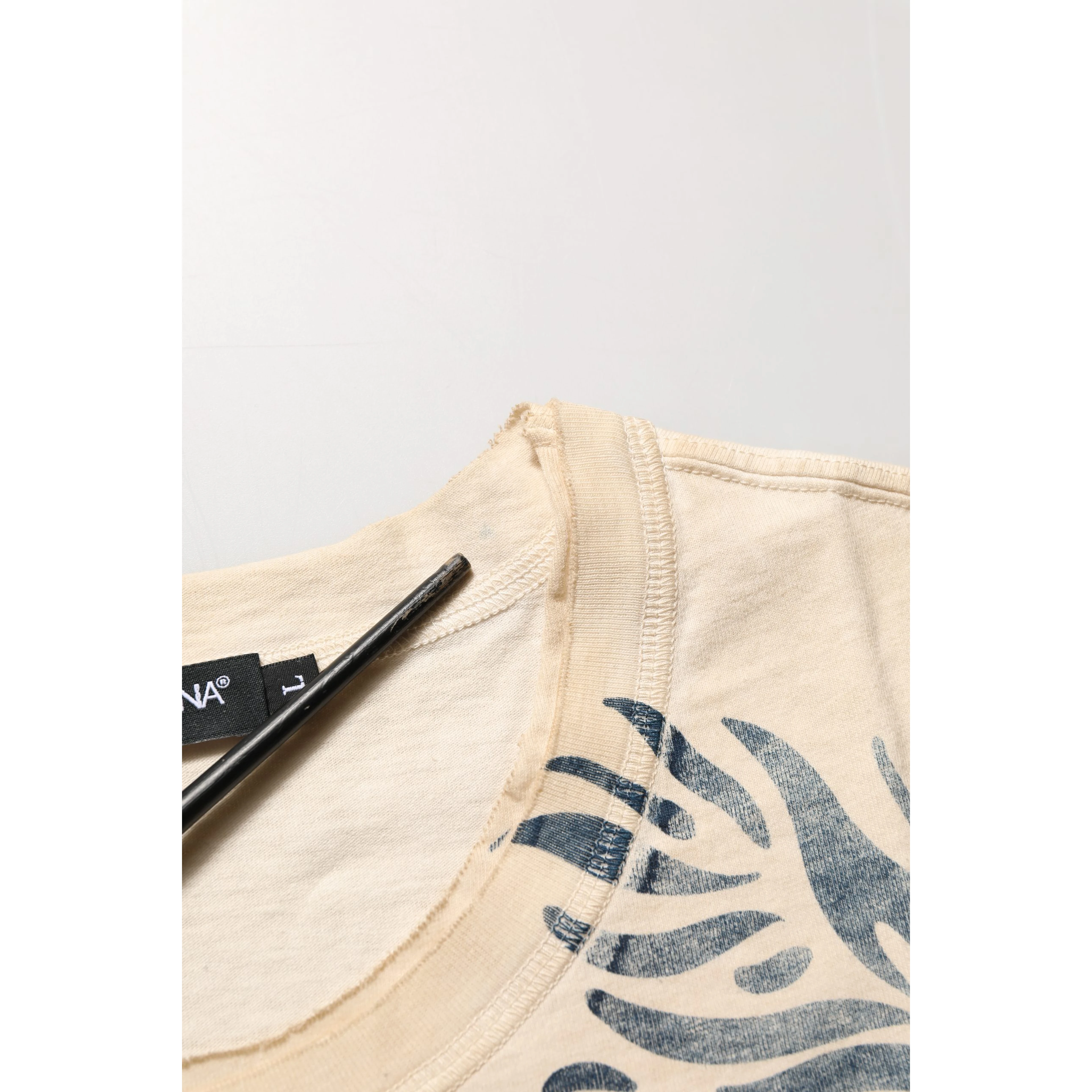 Beige Cotton Graphic Print Crew Neck T-shirt