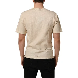 Beige Cotton Graphic Print Crew Neck T-shirt