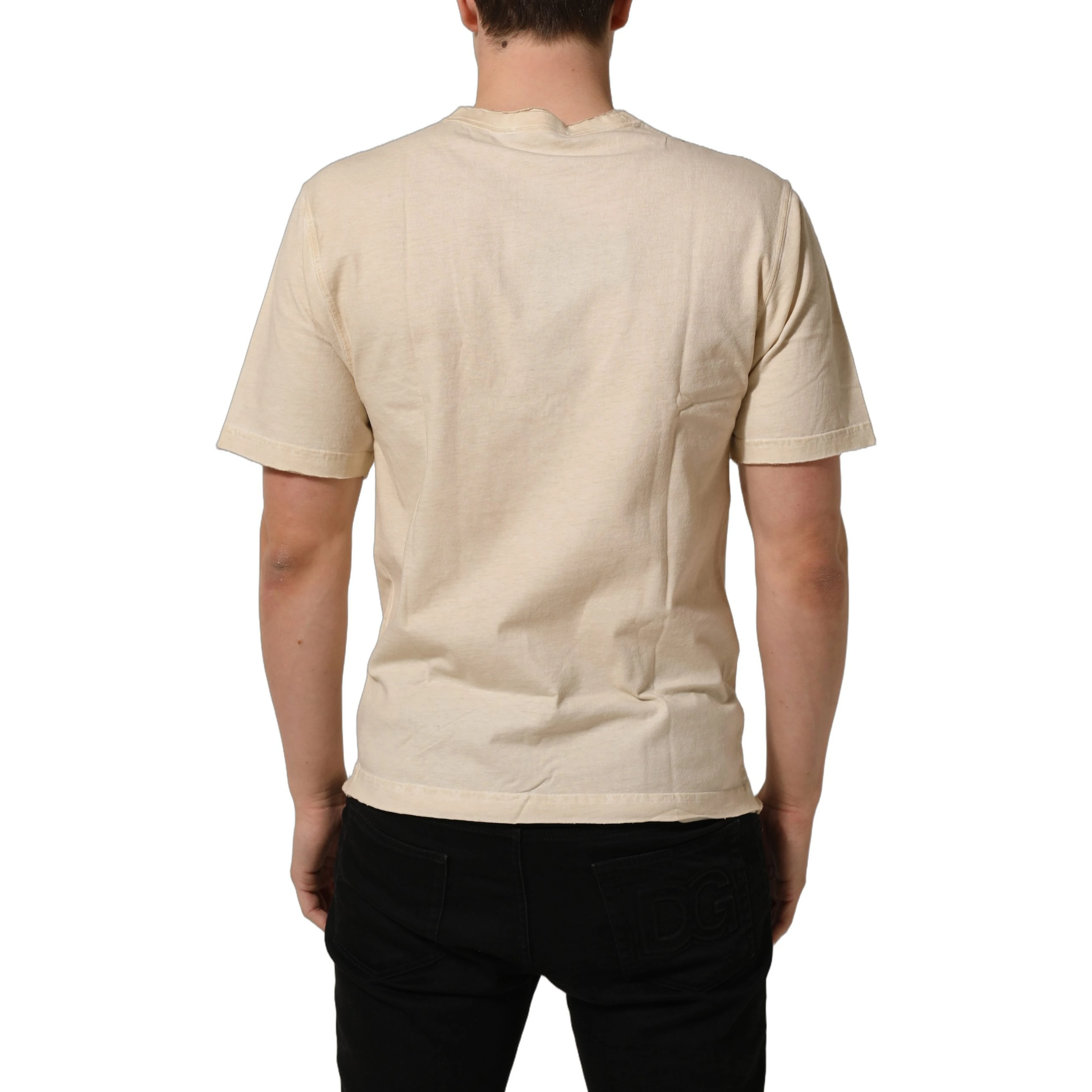 Beige Cotton Graphic Print Crew Neck T-shirt