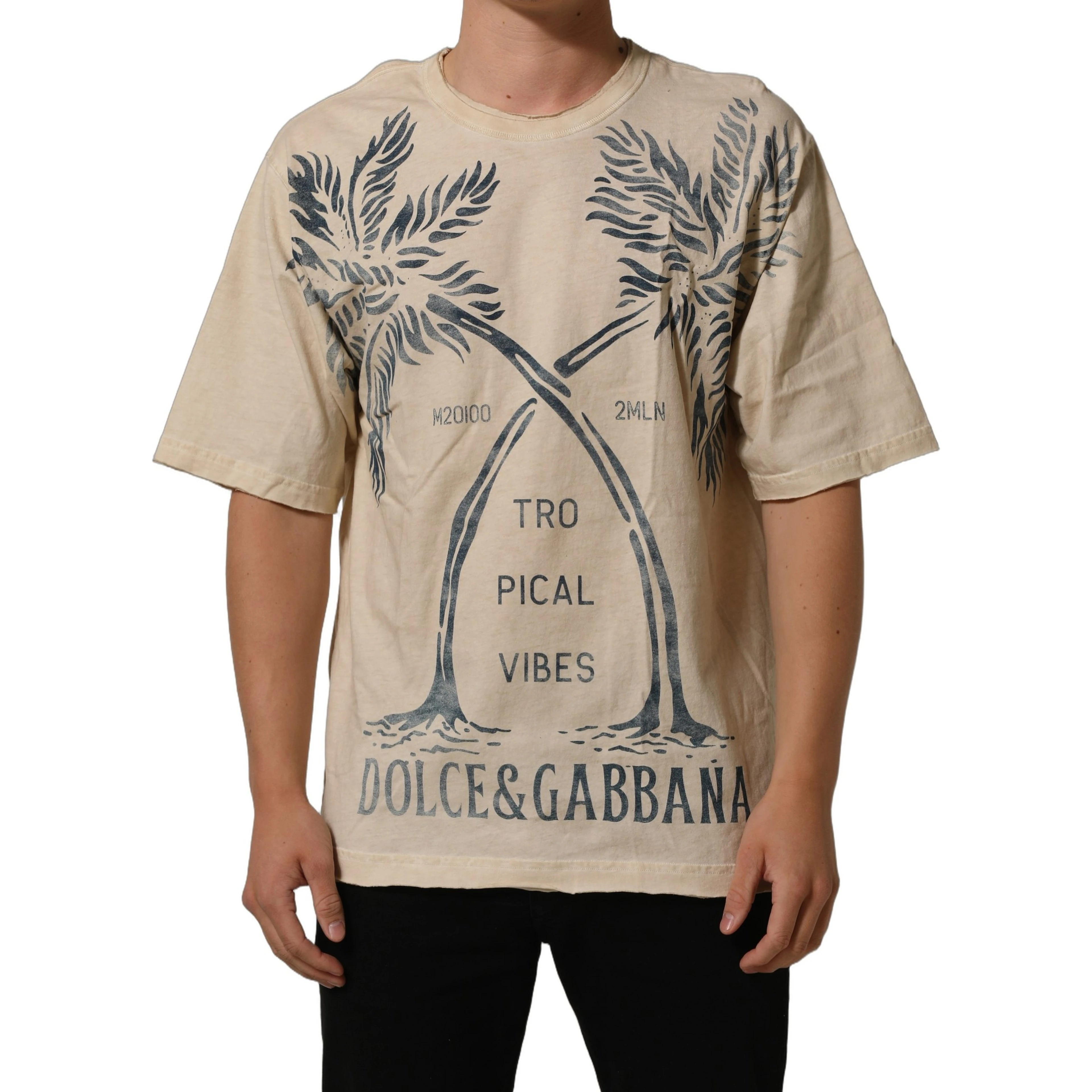 Beige Cotton Graphic Print Crew Neck T-shirt