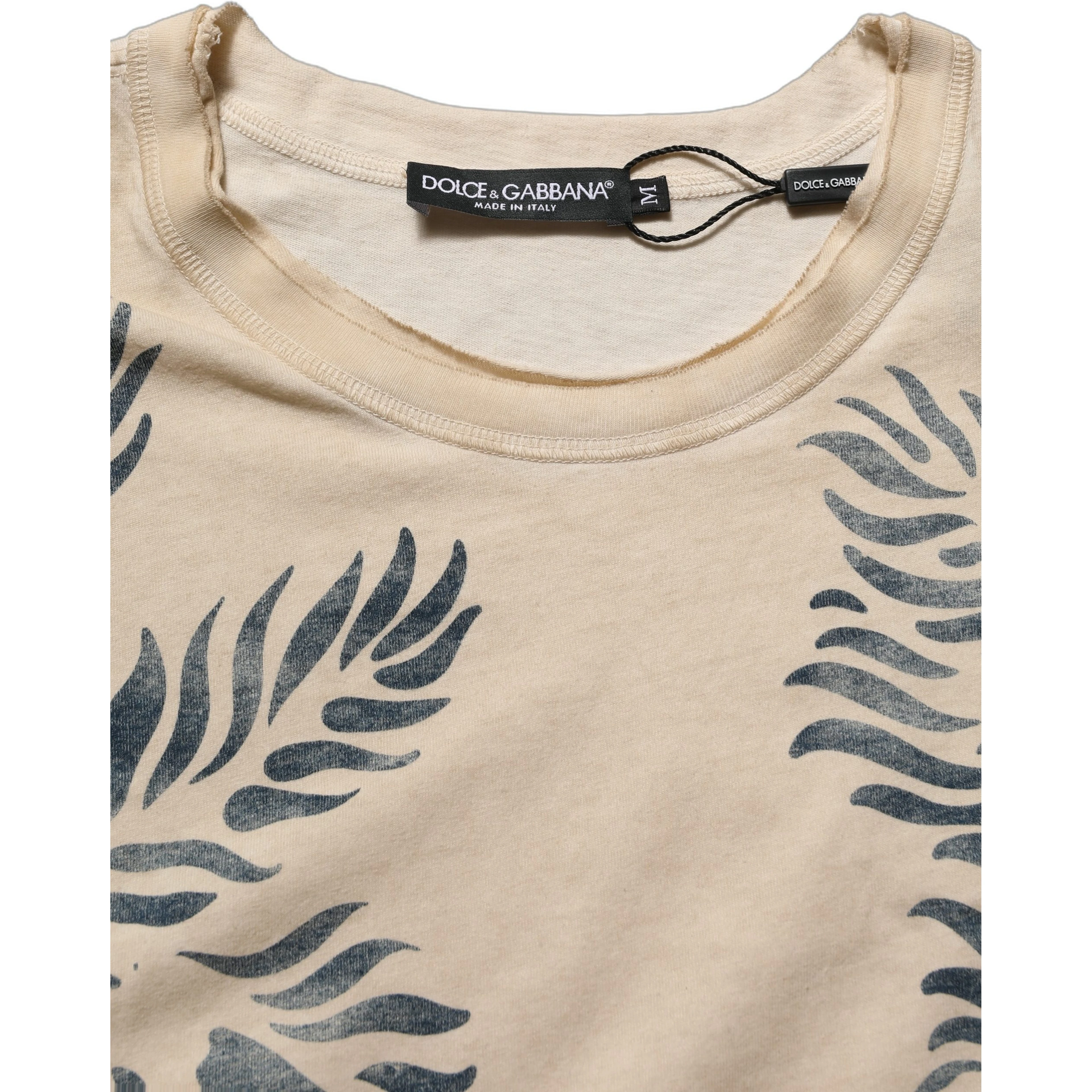 Beige Cotton Graphic Print Crew Neck T-shirt