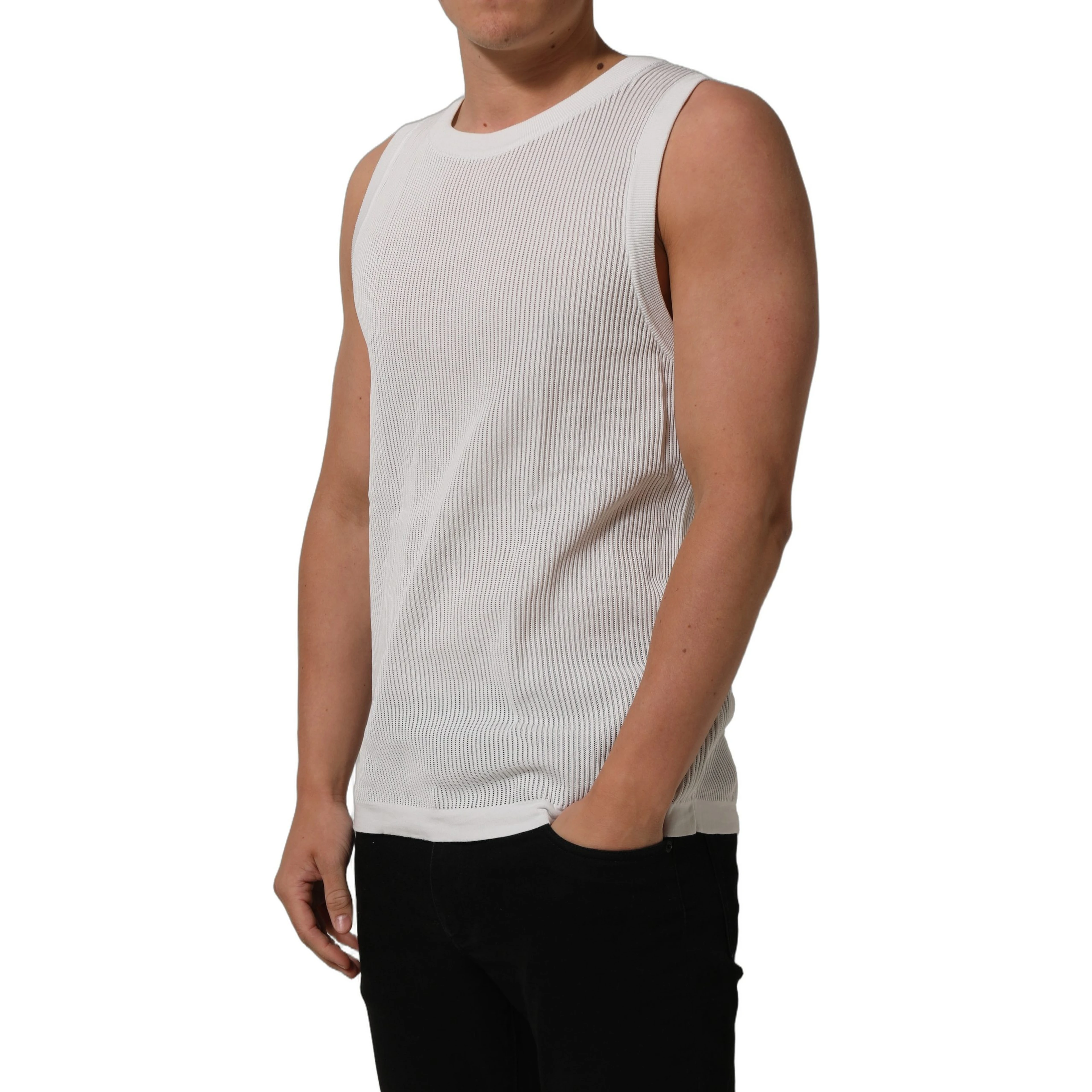 White Silk Crew Neck Sleeveless tank T-shirt