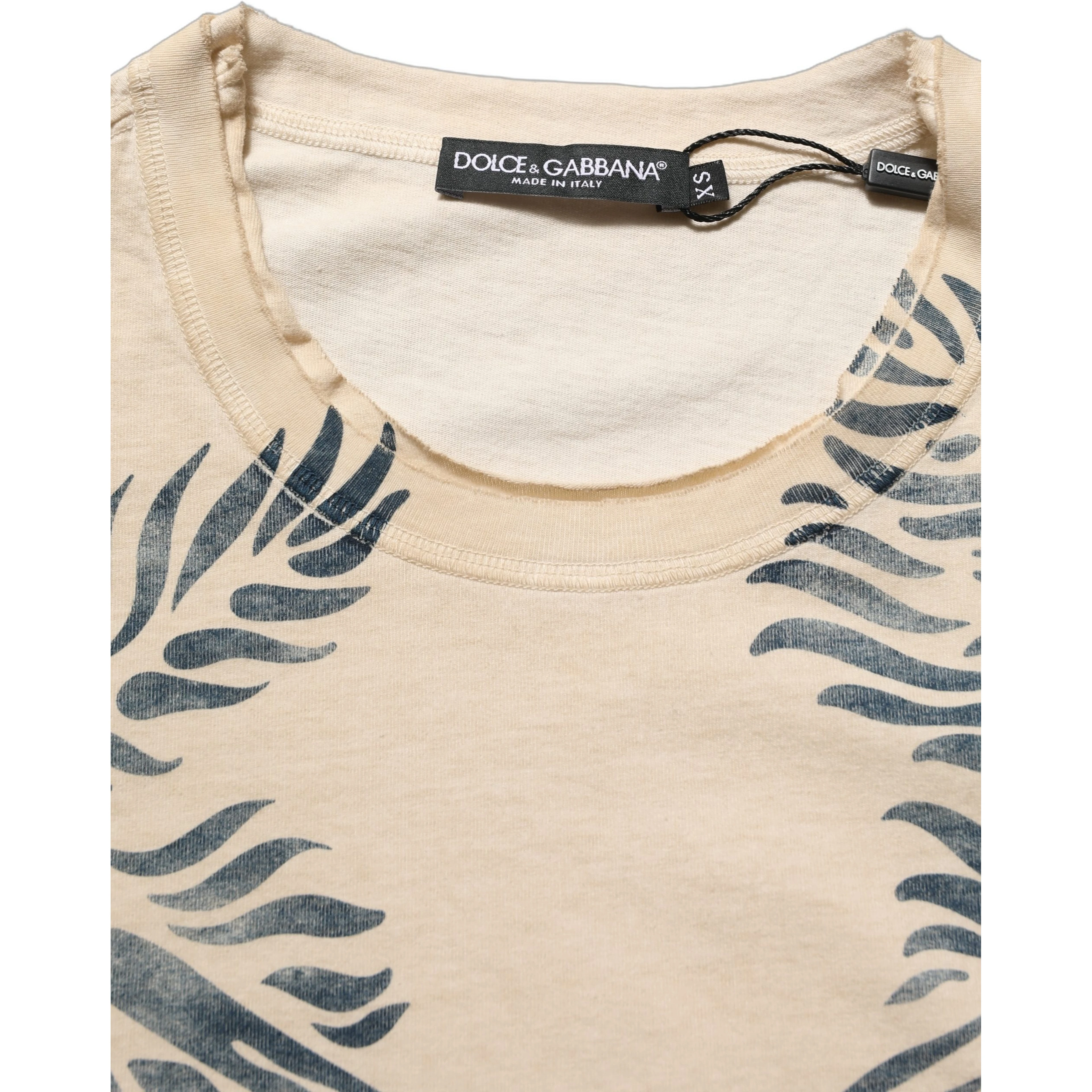 Beige Cotton Graphic Print Crew Neck T-shirt