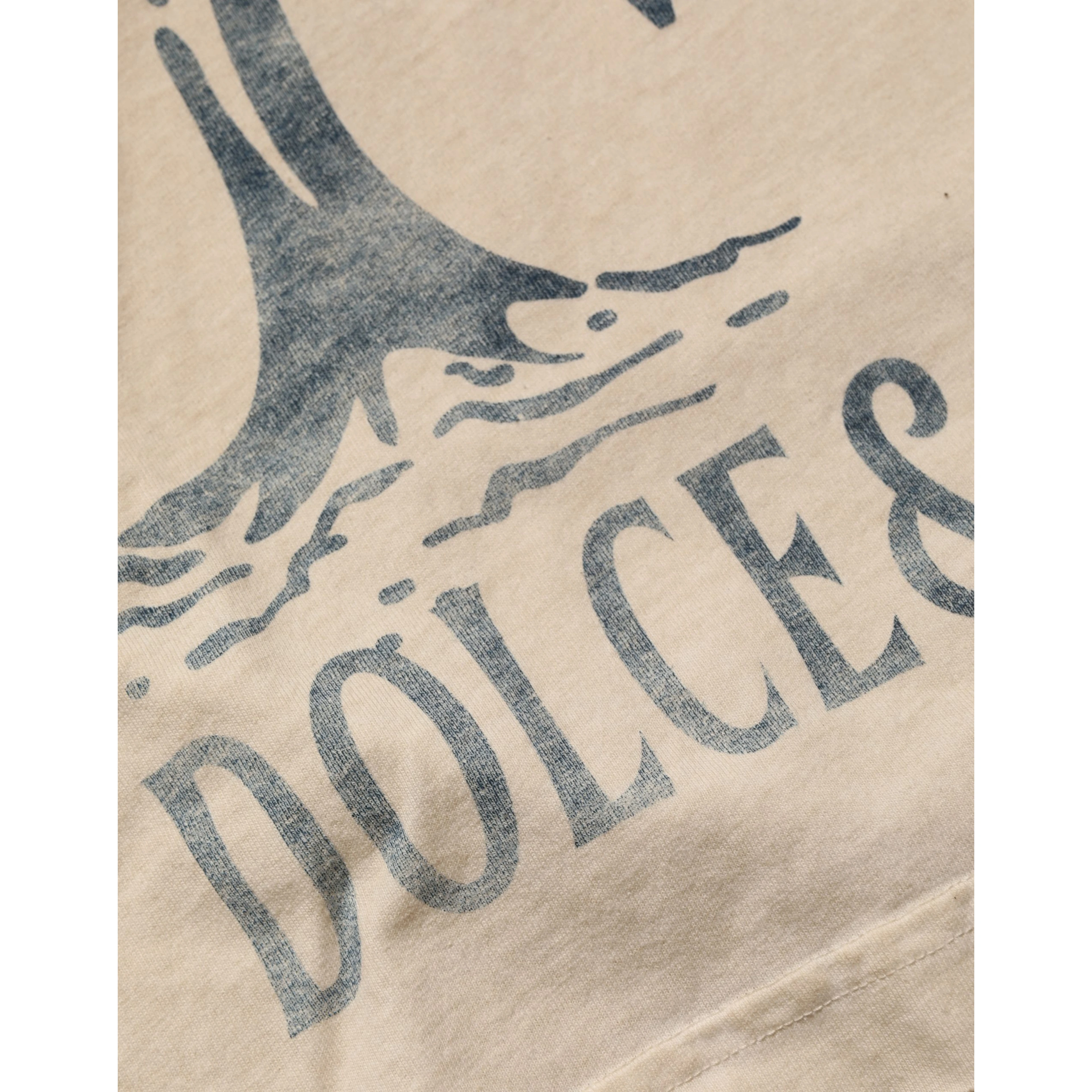 Beige Cotton Graphic Print Crew Neck T-shirt
