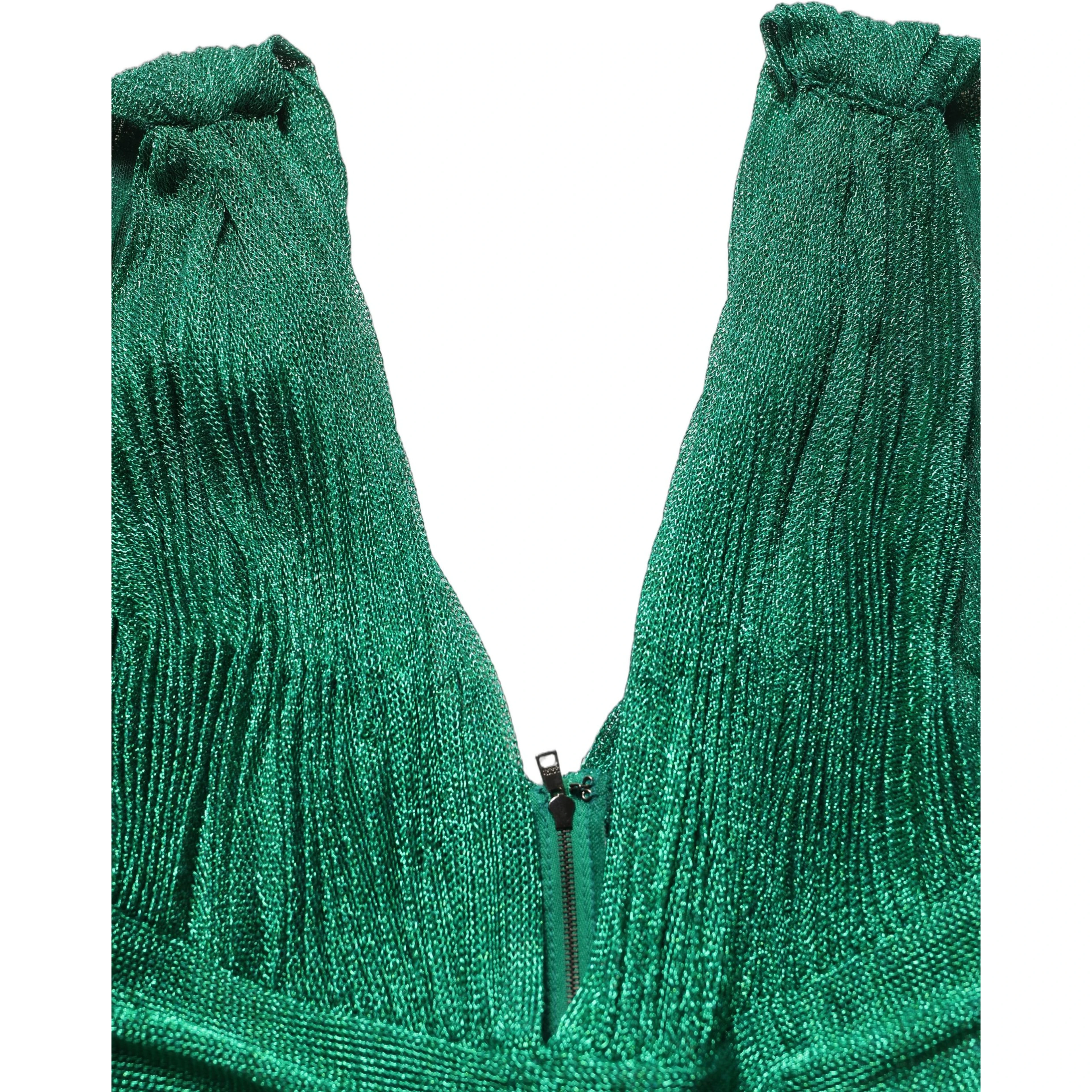 Emerald Green Plissé Evening Gown Dress