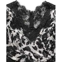 Black Silk Floral Lace Ricamo Ball Maxi Dress
