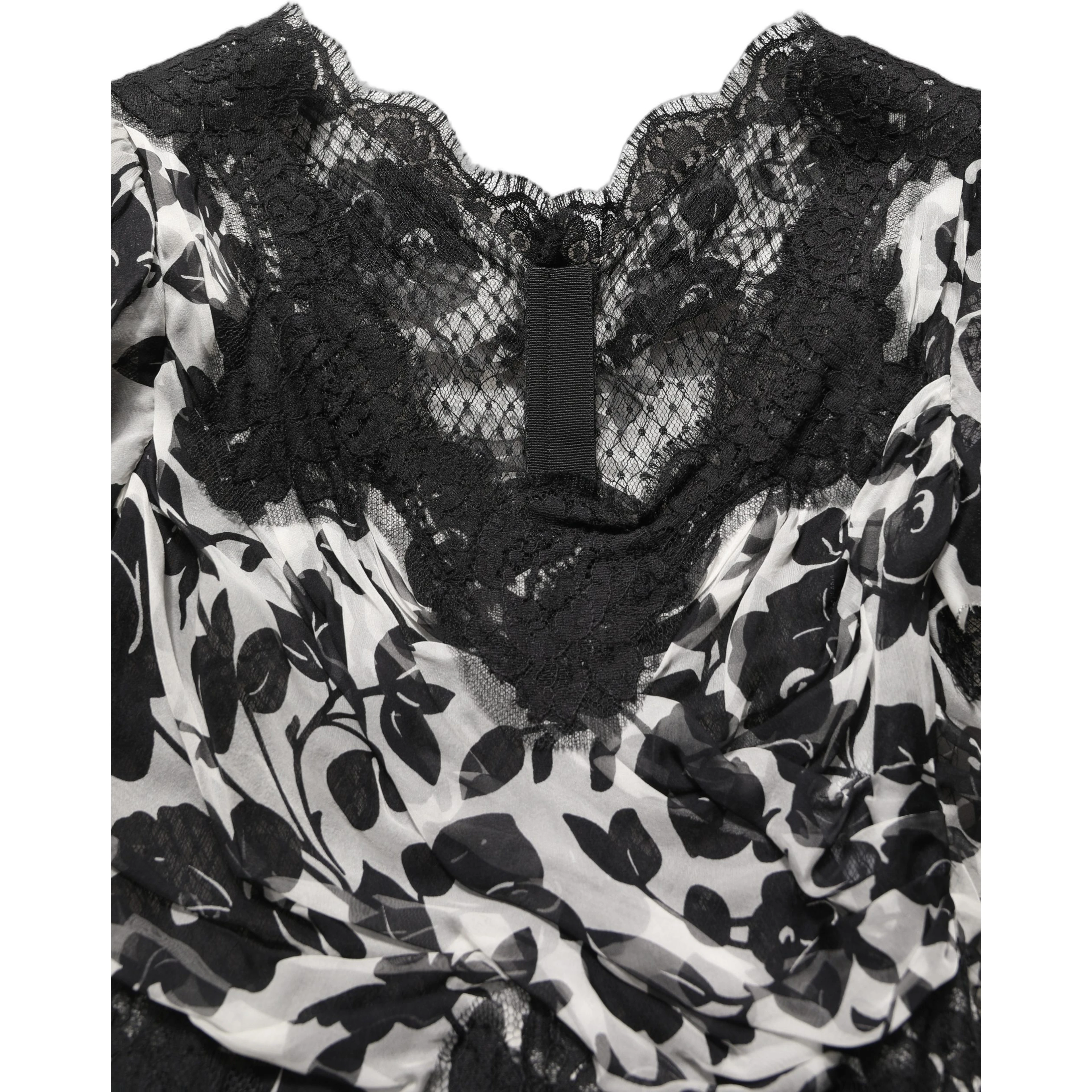Black Silk Floral Lace Ricamo Ball Maxi Dress