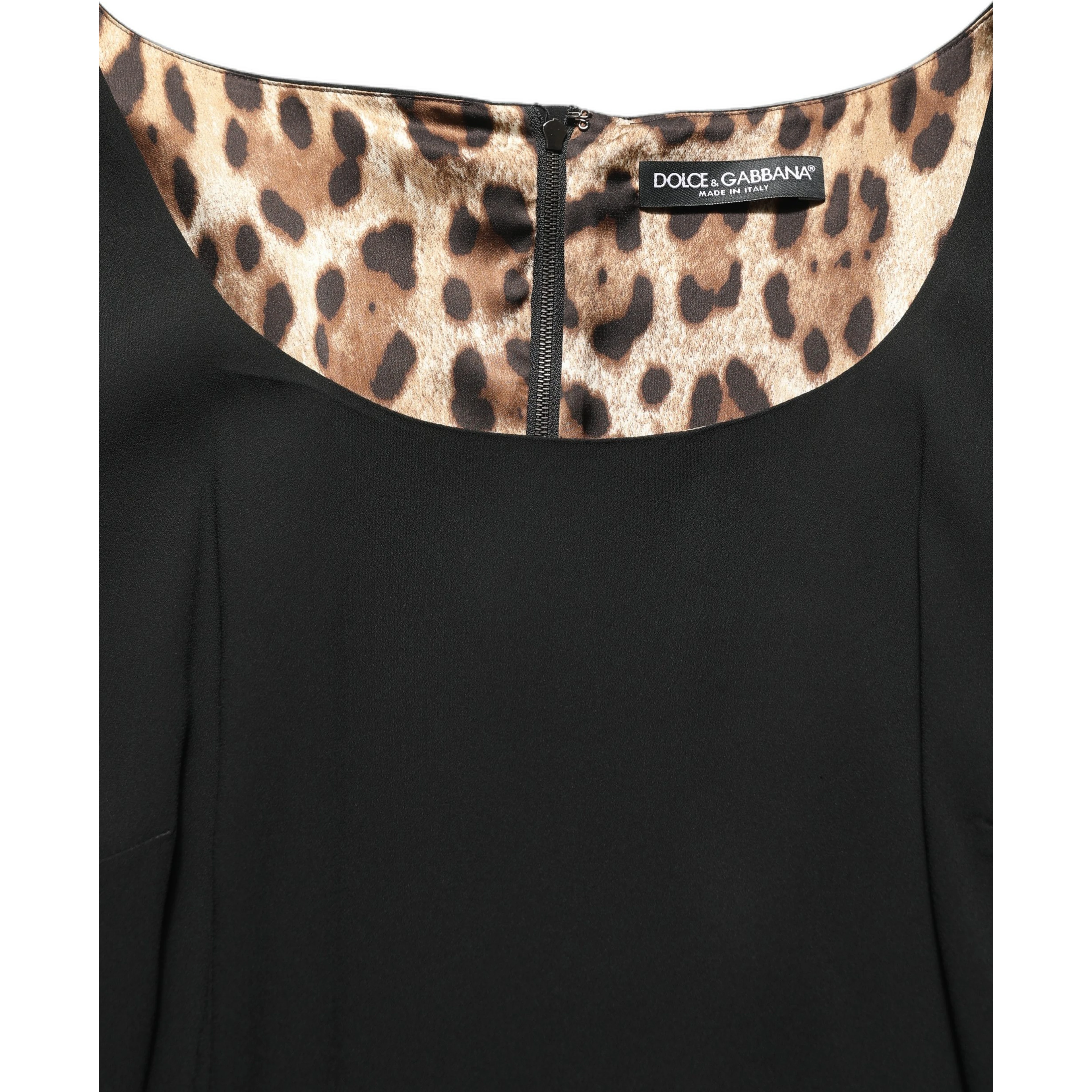 Black Viscose Cropped Sleeves Midi Dress
