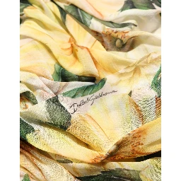 Yellow Floral Print Silk Pleated Maxi Dress