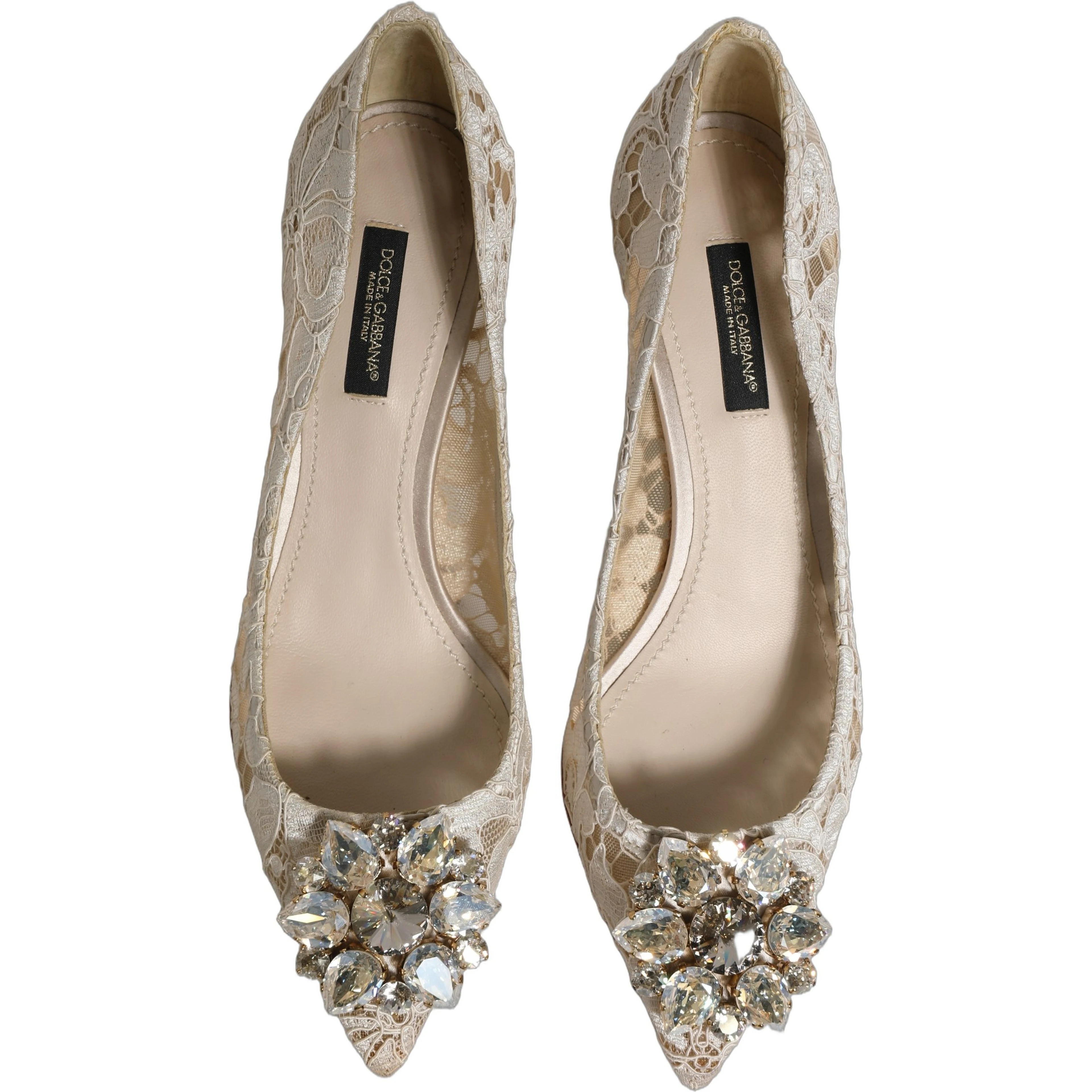 White Taormina Lace Crystal Pumps Shoes