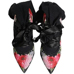 Black Floral Stiletto Mid Calf Boots Shoes