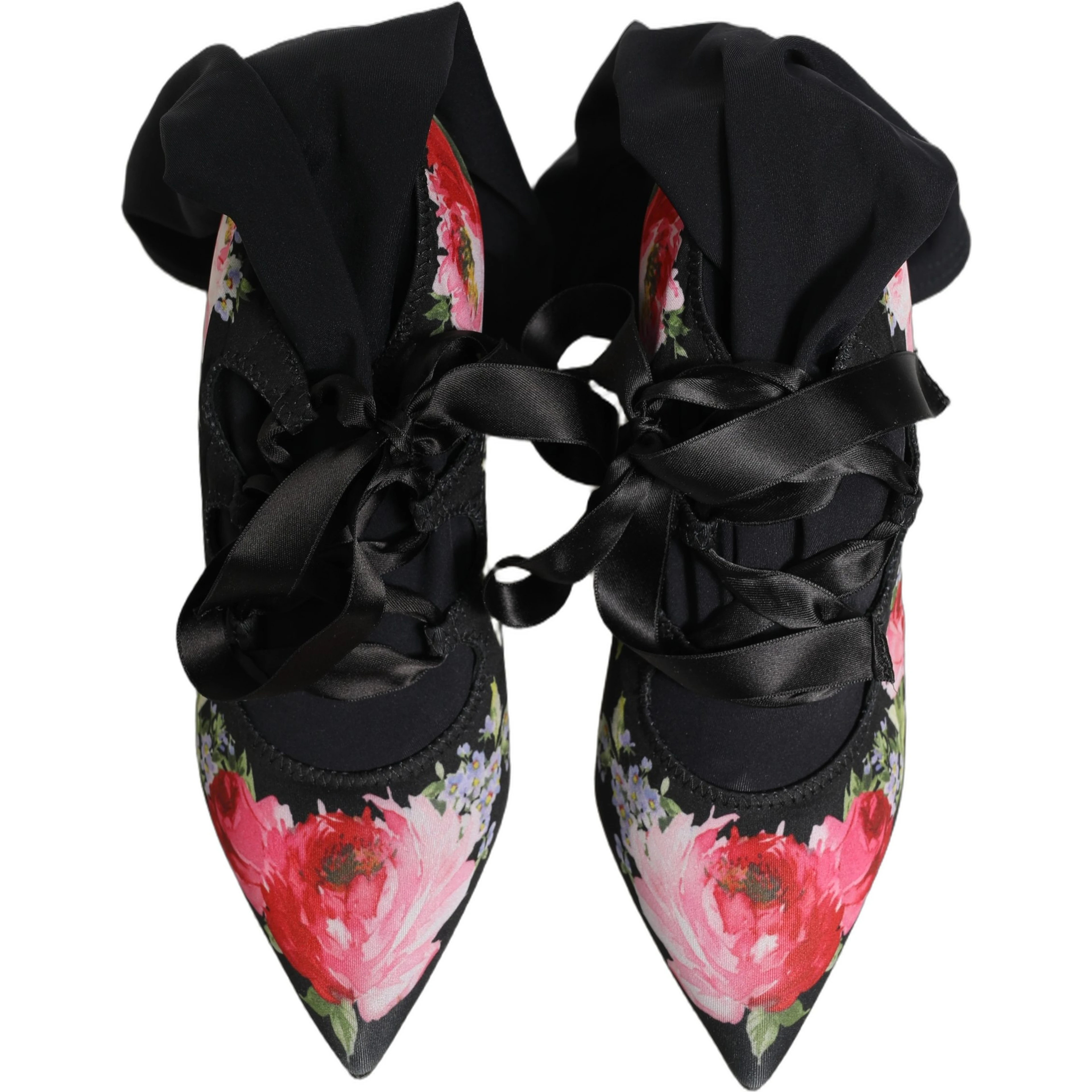 Black Floral Stiletto Mid Calf Boots Shoes