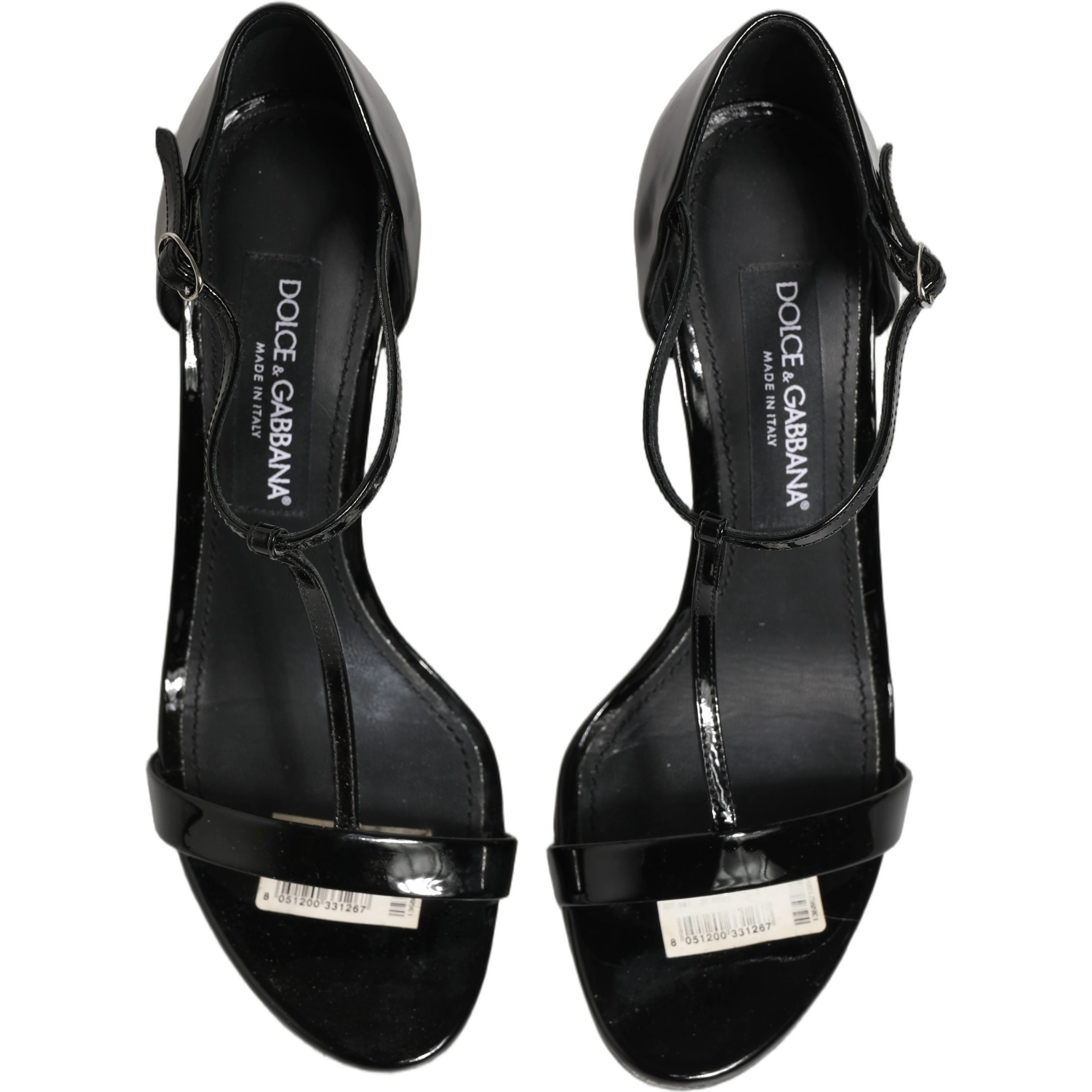 Black Leather T-strap Heels Sandals Shoes