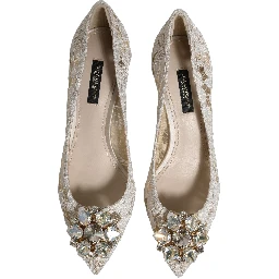 White Taormina Lace Crystal Pumps Shoes