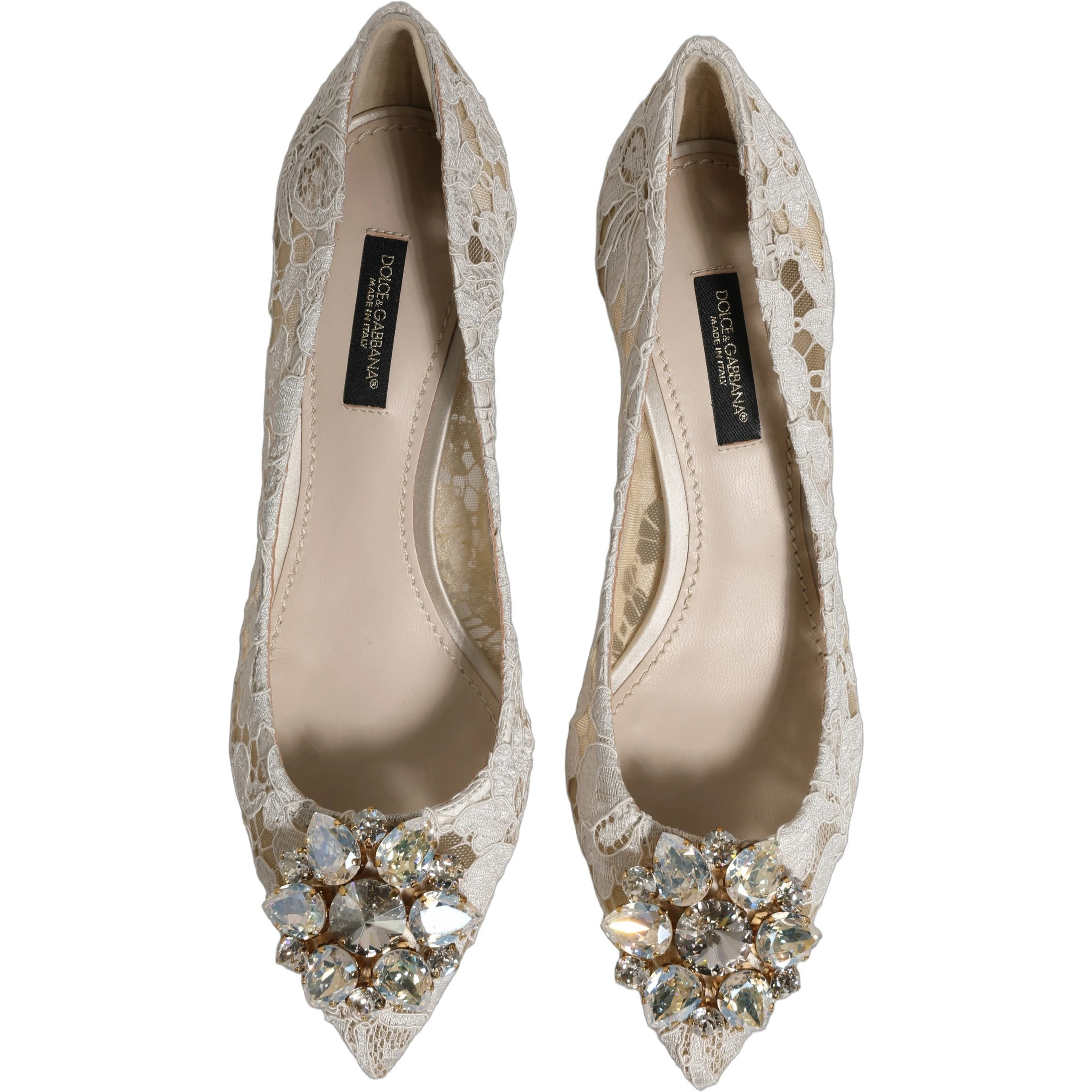 White Taormina Lace Crystal Pumps Shoes
