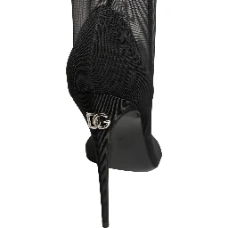 Black Nylon Mesh Sock Style Boots Shoes
