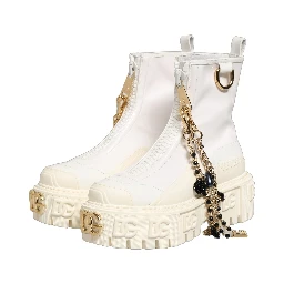White Leather Rubber Logo Ankle Boots Shoes