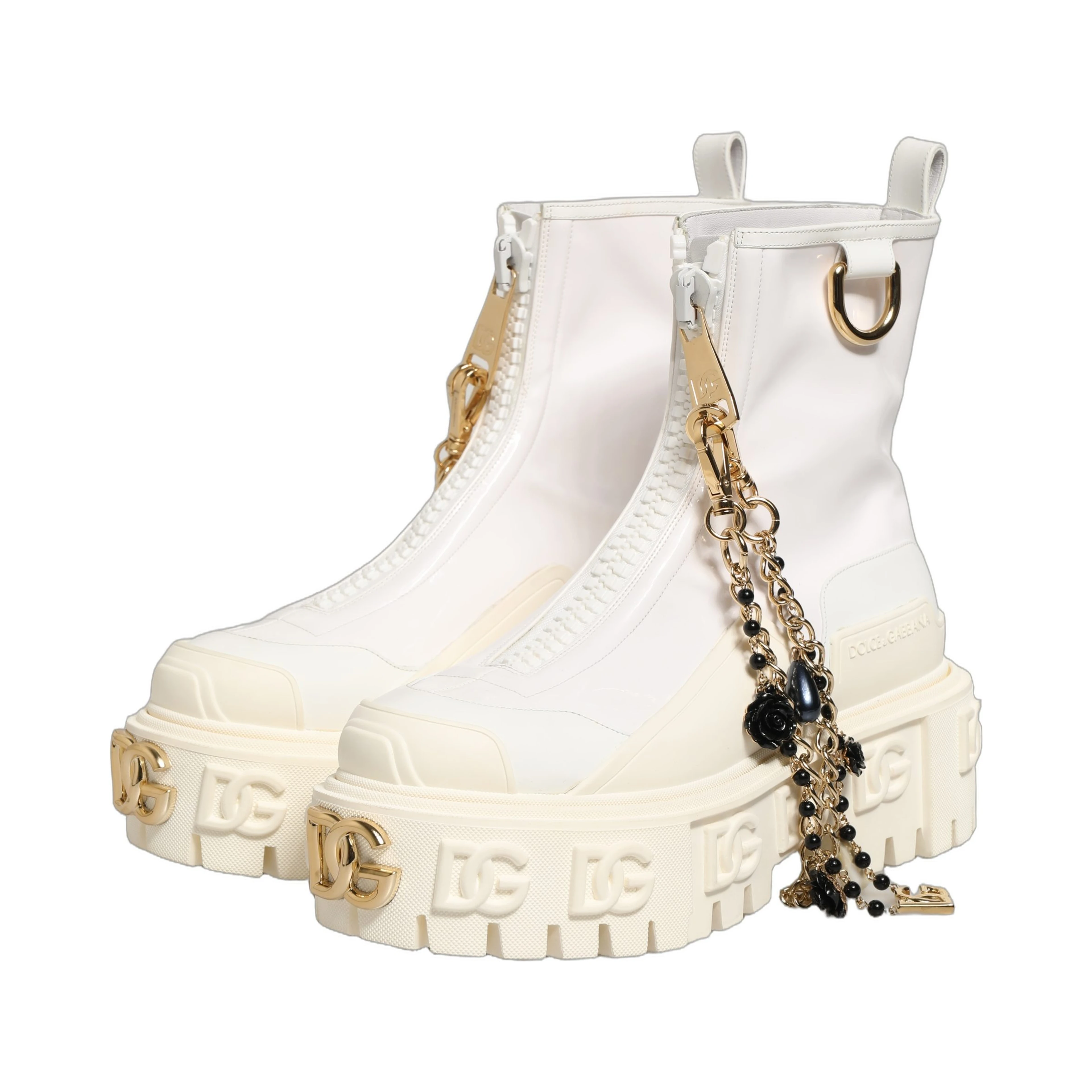 White Leather Rubber Logo Ankle Boots Shoes