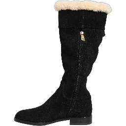 Suede Leather Knee High Boots Black