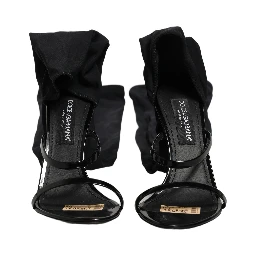 Stiletto Sandals Socks Knee High Boots Black