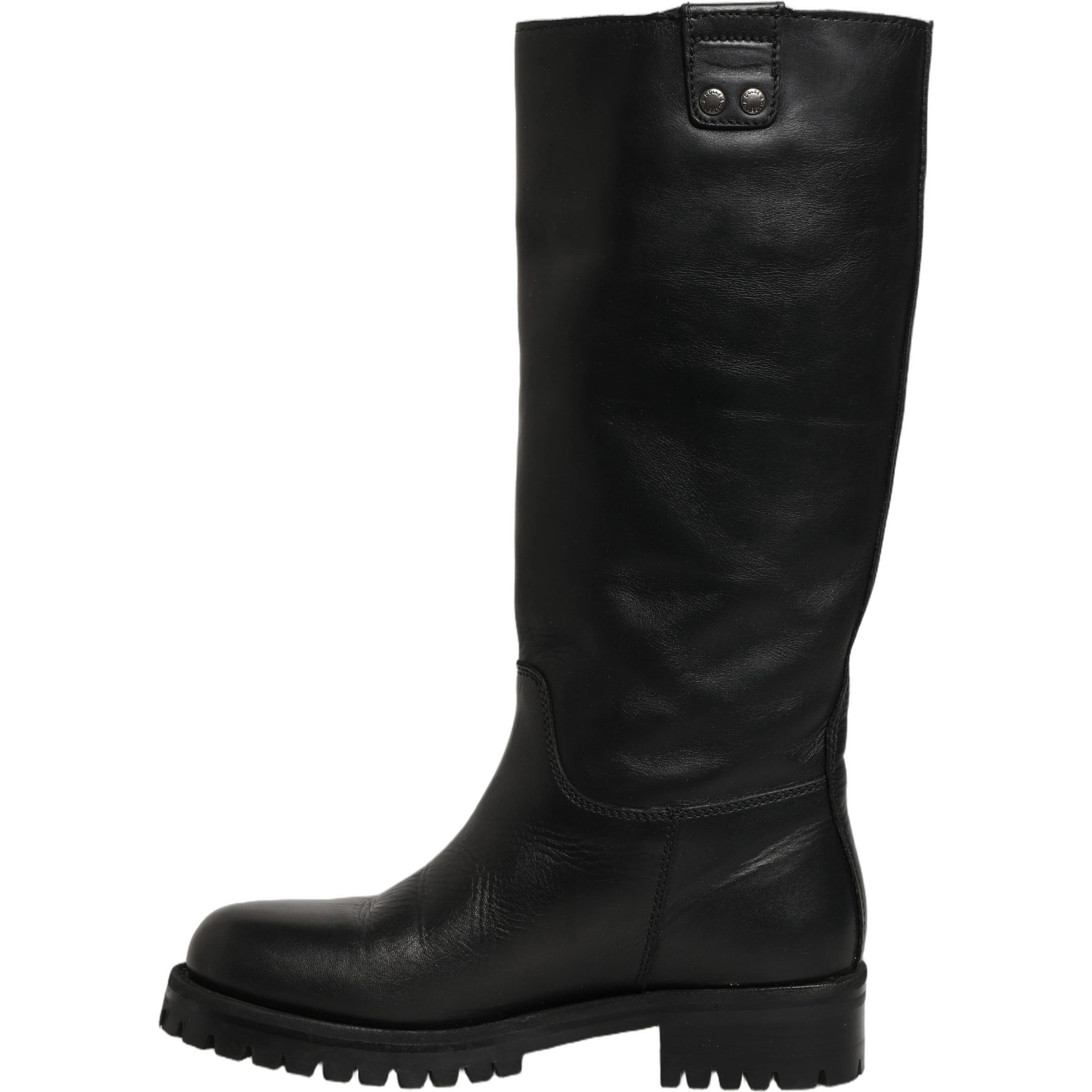 Black Leather Buckle Detail Mid Calf Boots Shoes