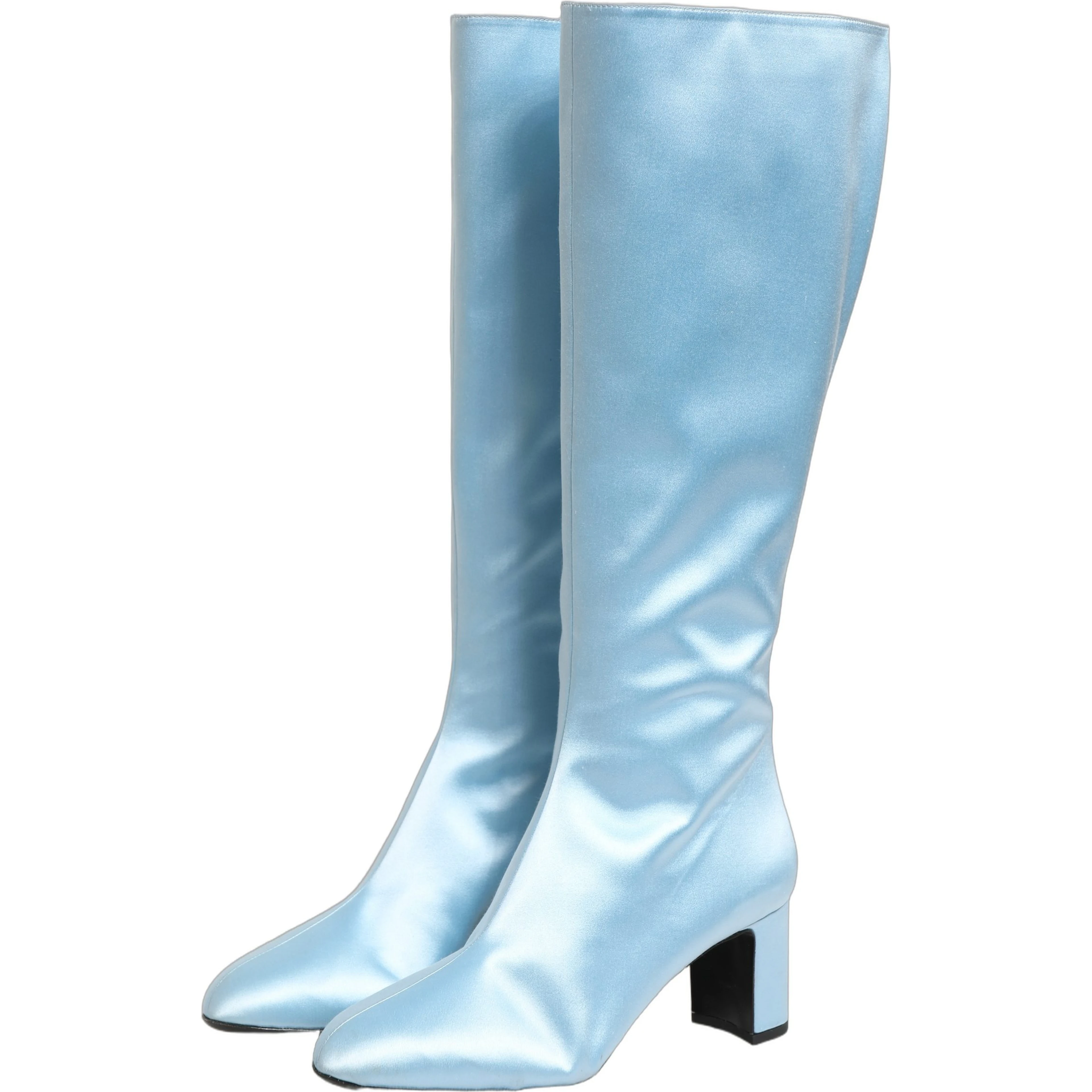 Light Blue Satin Knee High Boots Shoes