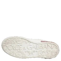 White Pink Leather Low Top Sneakers Shoes