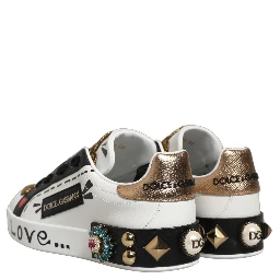 White Gold Studded Portofino Sneakers Shoes