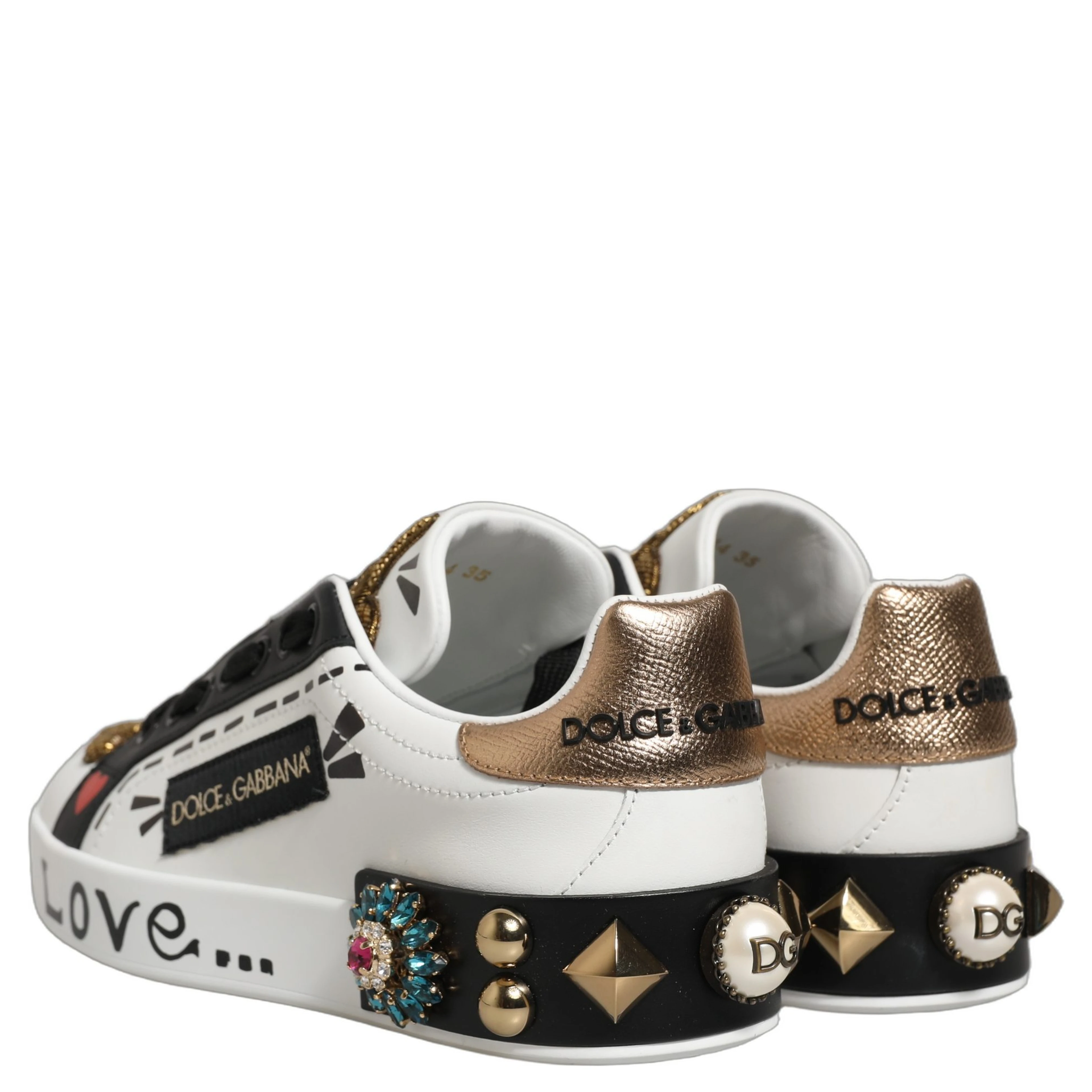 White Gold Studded Portofino Sneakers Shoes