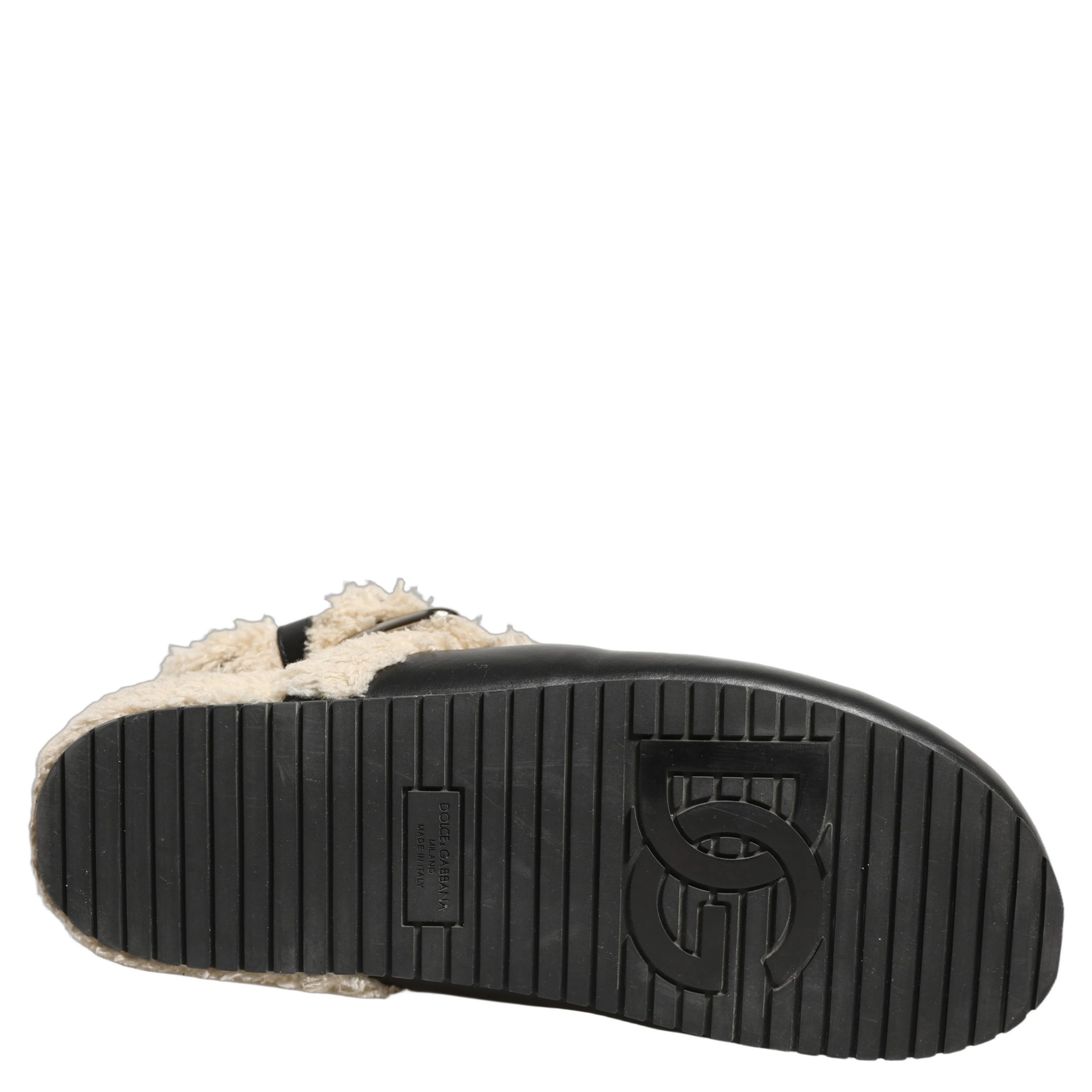 Beige Black Fur Shearling Slides Sandals Shoes
