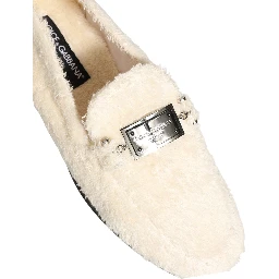 White Fur Shearling Men Dress Loafers Shoes