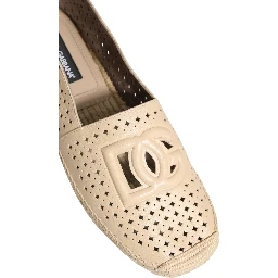 Beige Leather Cutout Logo Espadrilles Shoes