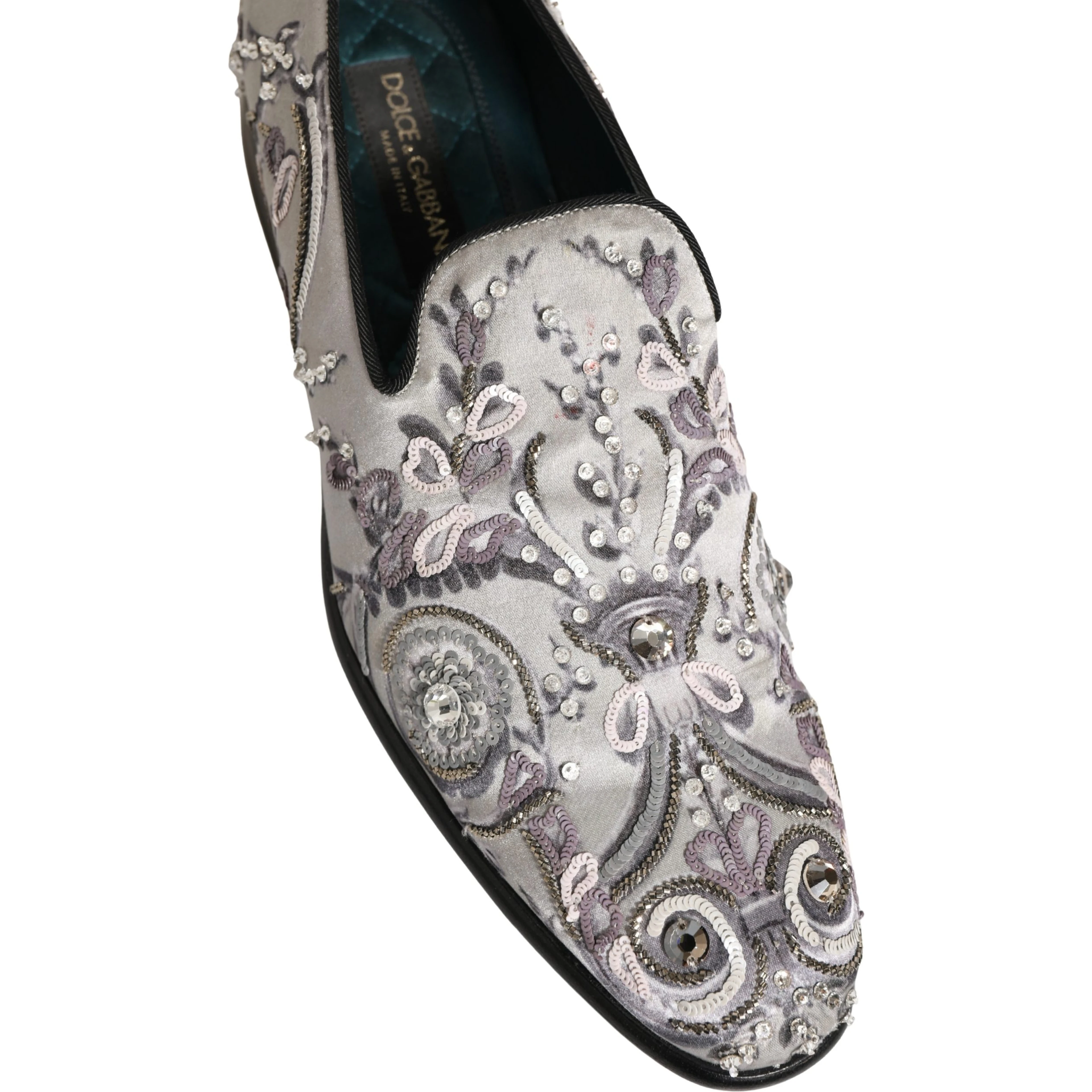 White Sequined Formal Slip On Loafers Shoes
